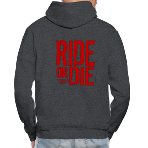 OG CHAOS + RIDE OR DIE, BLACK HOODIE WITH RED LETTERING - charcoal grey