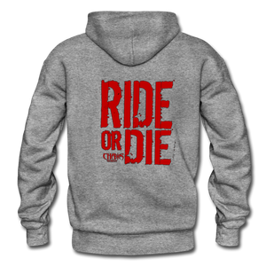 OG CHAOS + RIDE OR DIE, BLACK HOODIE WITH RED LETTERING - graphite heather