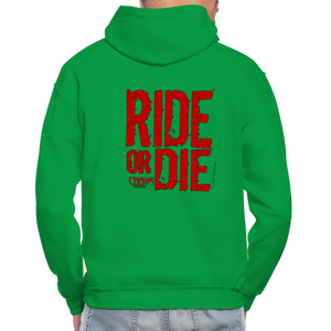 OG CHAOS + RIDE OR DIE, BLACK HOODIE WITH RED LETTERING - kelly green