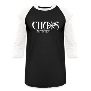 CHAOS NUTRITION - PREMIUM 3/4 SLEEVE BASEBALL T-SHIRT- WHITE LOGO - black/white