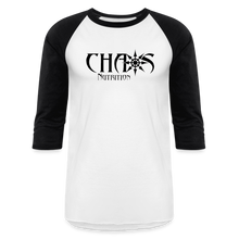 CHAOS NUTRITION  - PREMIUM 3/4 SLEEVE BASEBALL T-SHIRT- BLACK LOGO - white/black