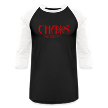 CHAOS NUTRITION  - PREMIUM 3/4 SLEEVE BASEBALL T-SHIRT- RED LOGO - black/white