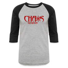 CHAOS NUTRITION  - PREMIUM 3/4 SLEEVE BASEBALL T-SHIRT- RED LOGO - heather gray/black
