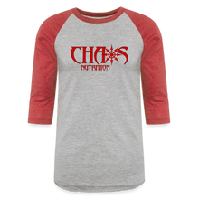 CHAOS NUTRITION  - PREMIUM 3/4 SLEEVE BASEBALL T-SHIRT- RED LOGO - heather gray/red