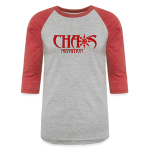 CHAOS NUTRITION  - PREMIUM 3/4 SLEEVE BASEBALL T-SHIRT- RED LOGO - heather gray/red