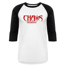 CHAOS NUTRITION  - PREMIUM 3/4 SLEEVE BASEBALL T-SHIRT- RED LOGO - white/black