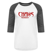 CHAOS NUTRITION  - PREMIUM 3/4 SLEEVE BASEBALL T-SHIRT- RED LOGO - white/charcoal