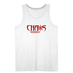 CHAOS NUTRITION, Black Tank Top with Red Lettering - white