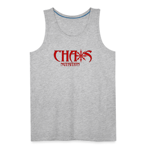 CHAOS NUTRITION, Black Tank Top with Red Lettering - heather gray