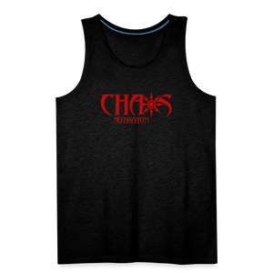CHAOS NUTRITION, Black Tank Top with Red Lettering - charcoal grey