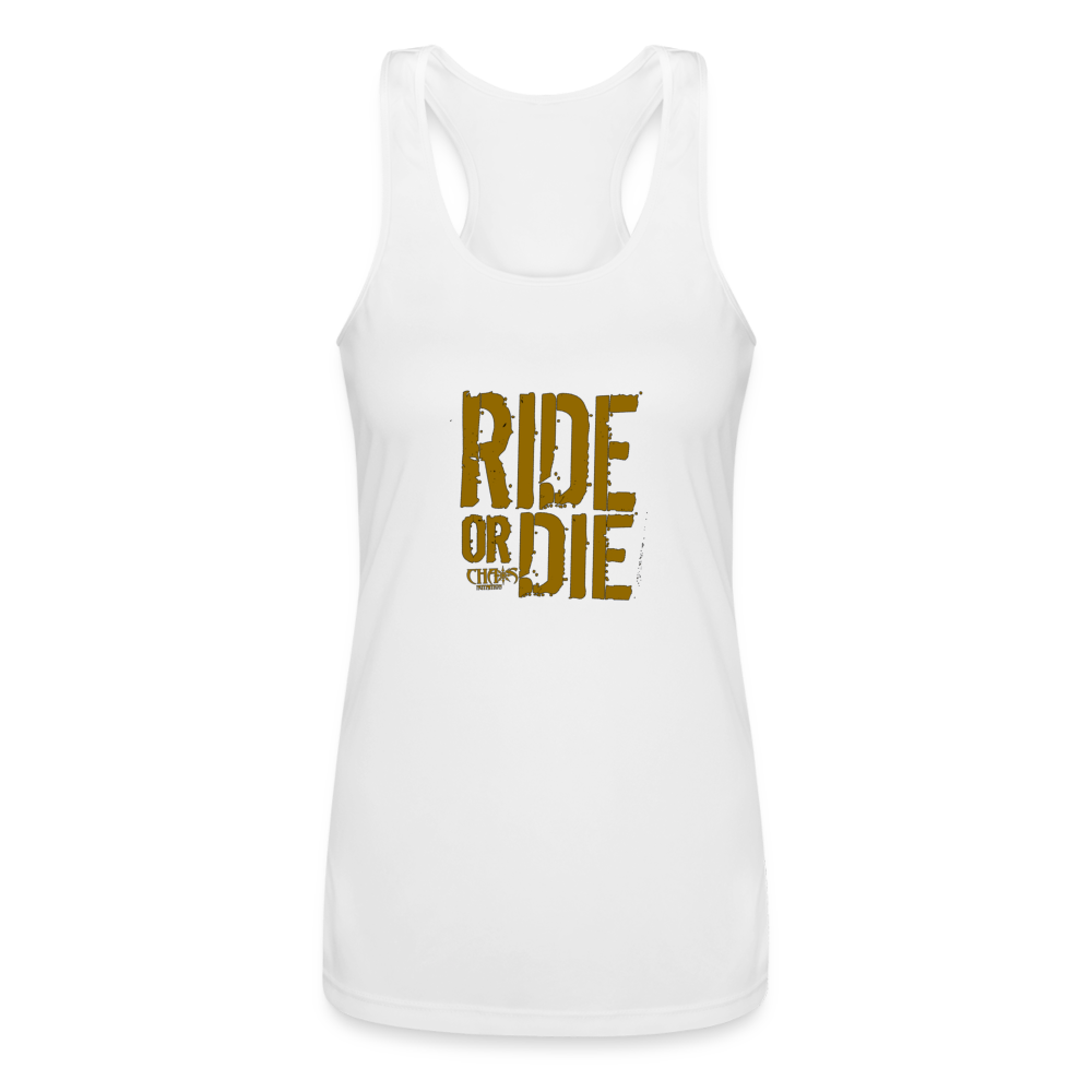 Ride Or Die Racerback Tank Top Gold Lettering - white