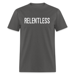 RELENTLESS T-SHIRT with WHITE LETTERING - charcoal