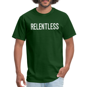 RELENTLESS T-SHIRT with WHITE LETTERING - forest green