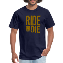RIDE OR DIE - T-SHIRT with GOLD LOGO - navy