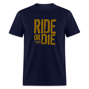 RIDE OR DIE - T-SHIRT with GOLD LOGO - navy
